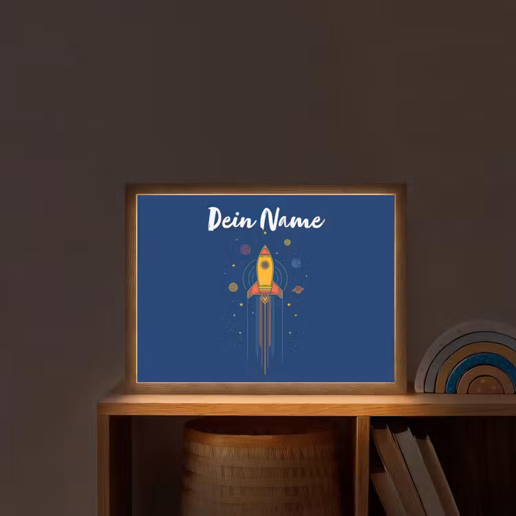 Raket - Blauw - Sterren Light Box met batterij (Wandlamp kind) middel -sfeer1_kind