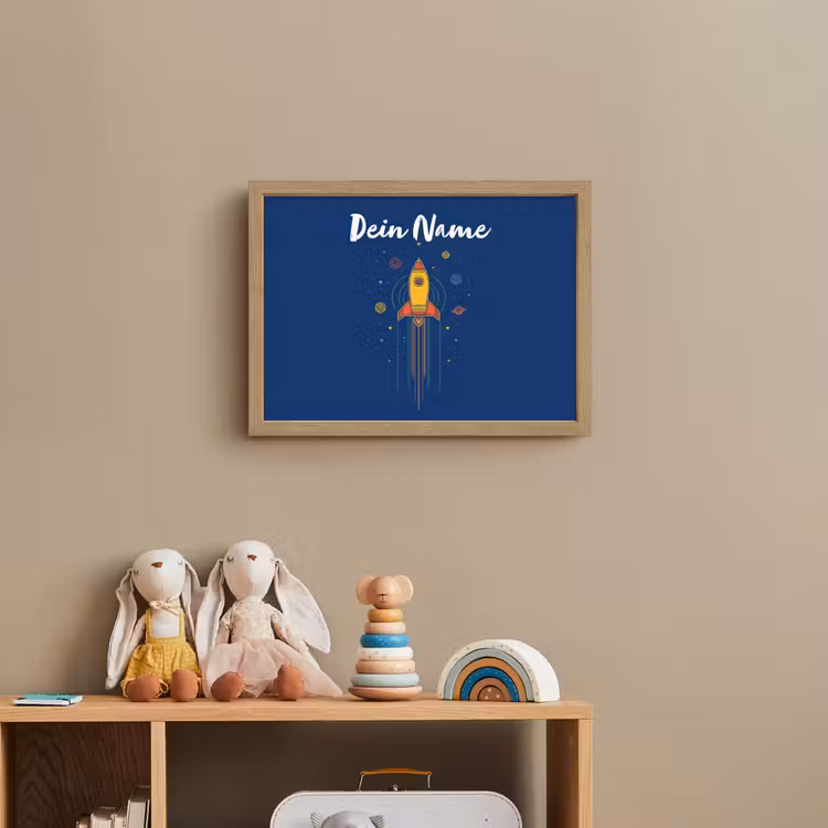 Raket - Blauw - Sterren Light Box met batterij (Wandlamp kind) middel -sfeer2_kind