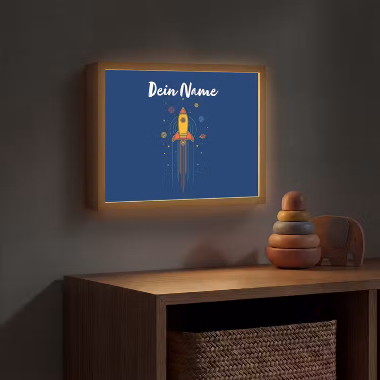 Raket - Blauw - Sterren Light Box met batterij (Wandlamp kind) middel -sfeer5_kind