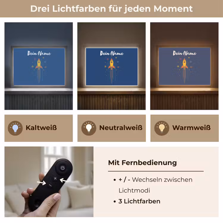 Raket - Blauw - Sterren Light Box met batterij (Wandlamp kind) middel -USP_lichtkleurDE