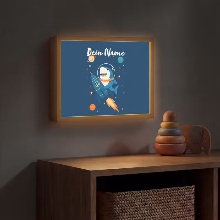 Raket - Haai - Ruimte Light Box met batterij (Wandlamp kind) middel -sfeer5_kind