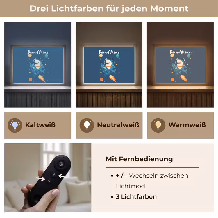 Raket - Haai - Ruimte Light Box met batterij (Wandlamp kind) middel -USP_lichtkleurDE