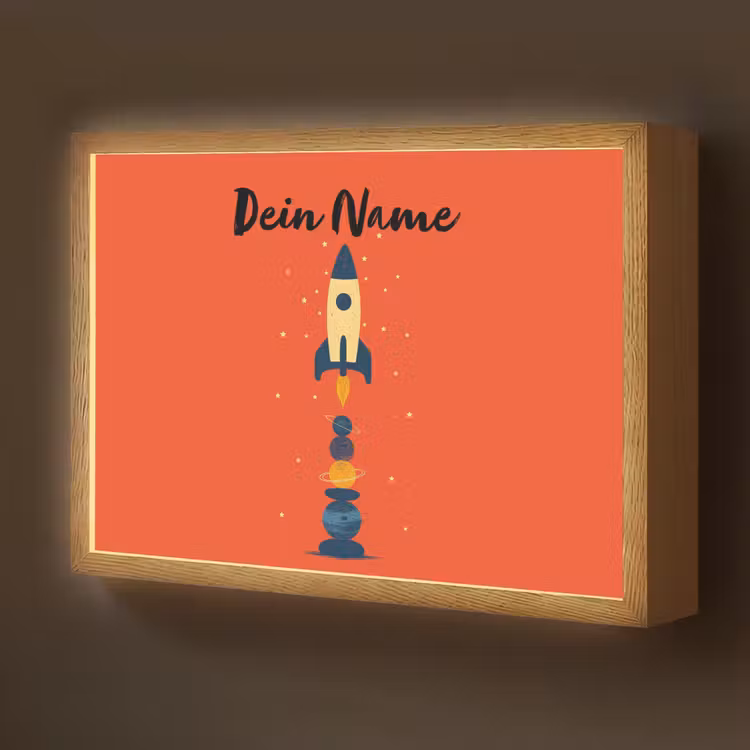 Raket - Planeten - Rood Light Box met batterij (Wandlamp kind) middel -z3d_website
