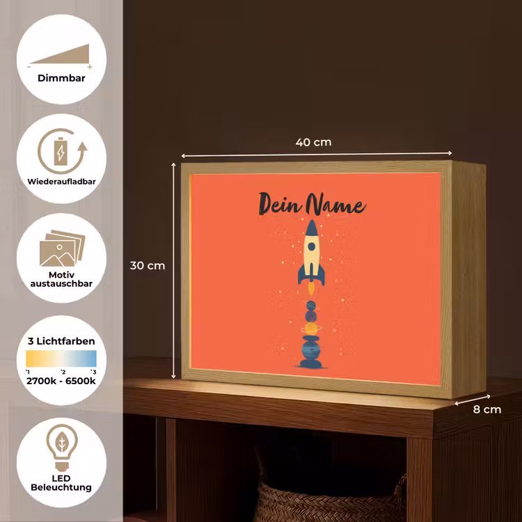 Raket - Planeten - Rood Light Box met batterij (Wandlamp kind) middel -USP_websiteoverzichtDE