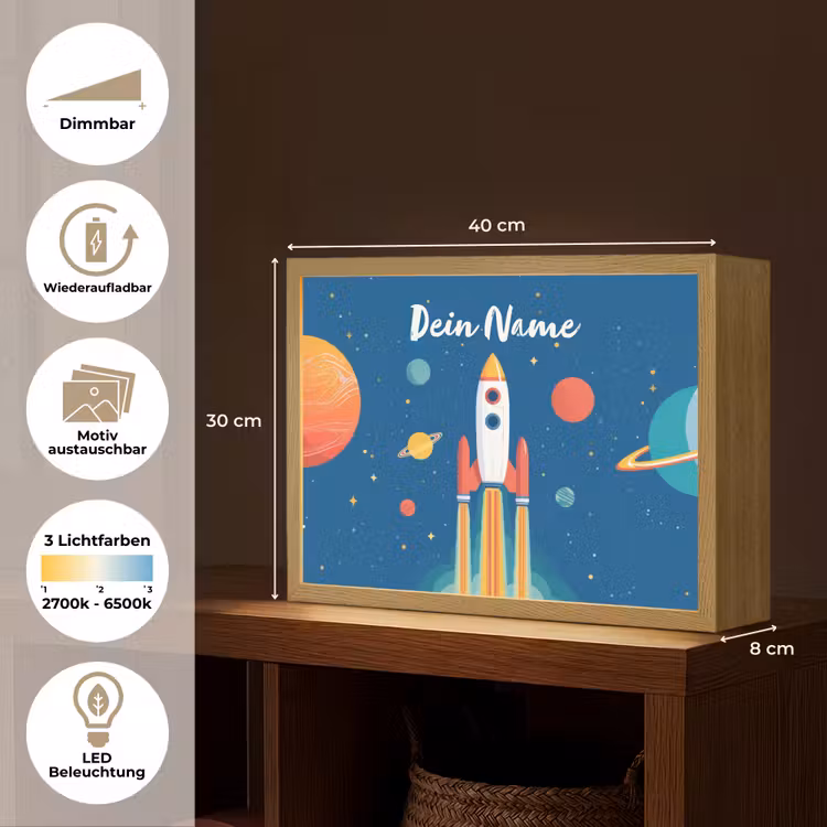 Raket - Planeten - Ruimte Light Box met batterij (Wandlamp kind) middel -USP_websiteoverzichtDE