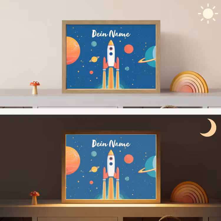 Raket - Planeten - Ruimte Light Box met batterij (Wandlamp kind) middel -sfeer3_kind