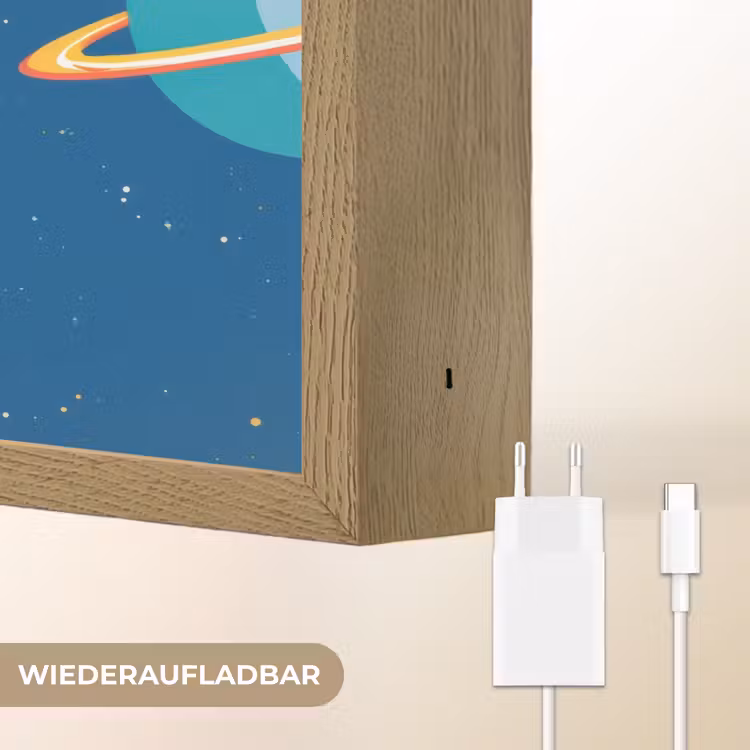 Raket - Planeten - Ruimte Light Box met batterij (Wandlamp kind) middel -USP_websiteoplaadbaarDE