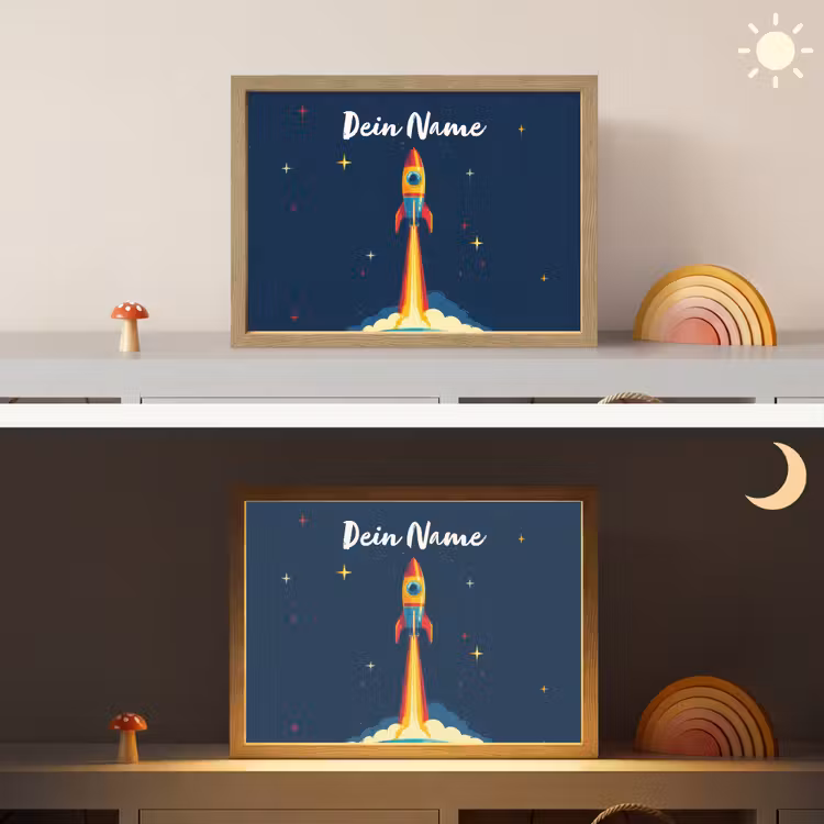 Raket - Rookwolken - Ruimte Light Box met batterij (Wandlamp kind) middel -sfeer3_kind