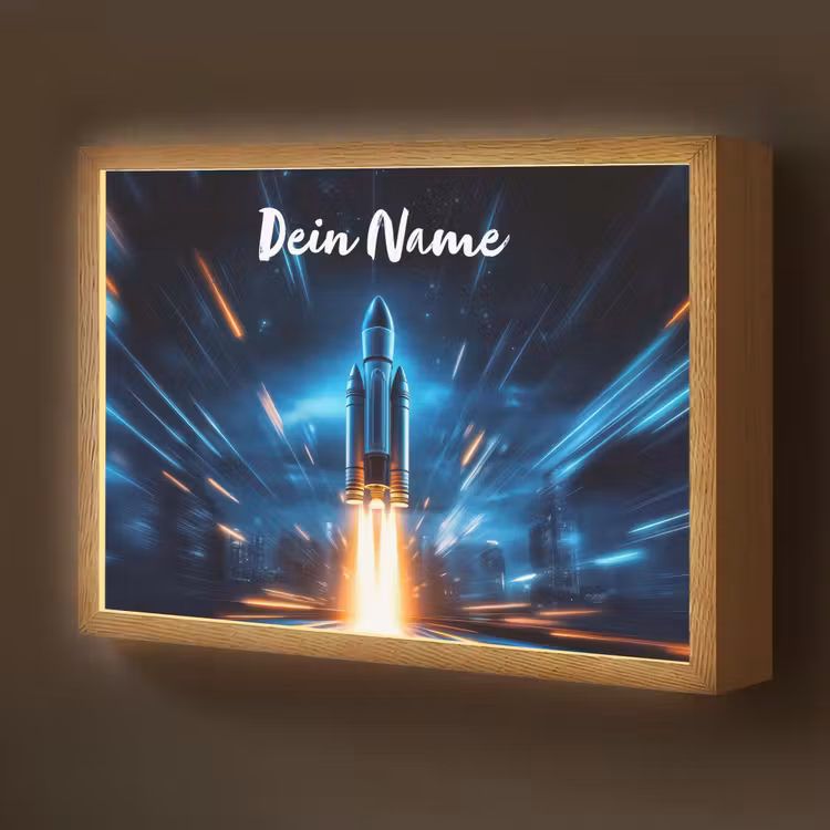 Raket - Ruimte - Blauw - Licht Light Box met batterij (Wandlamp kind) middel -z3d_website