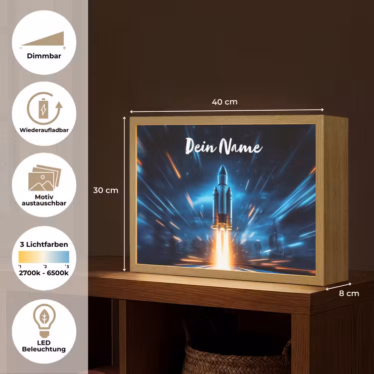 Raket - Ruimte - Blauw - Licht Light Box met batterij (Wandlamp kind) middel -USP_websiteoverzichtDE