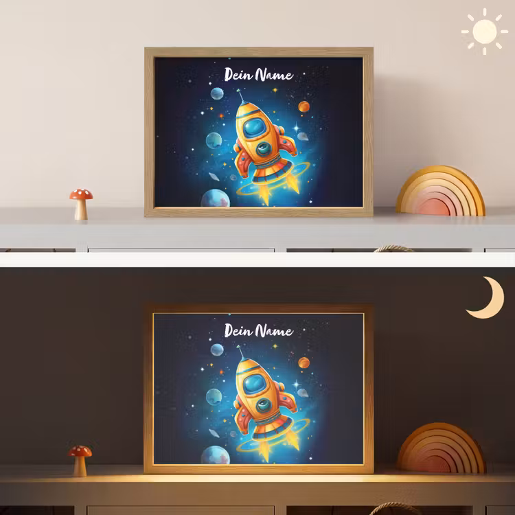 Raket - Ruimte - Planeten - Kinderen - Jongen Light Box met batterij (Wandlamp kind) middel -sfeer3_kind
