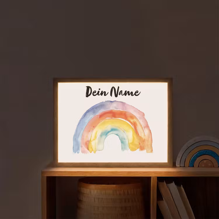 Regenboog - Watercolor - Kleurrijk Light Box met batterij (Wandlamp kind) middel -sfeer1_kind