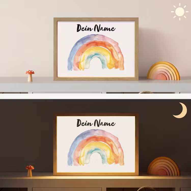 Regenboog - Watercolor - Kleurrijk Light Box met batterij (Wandlamp kind) middel -sfeer3_kind