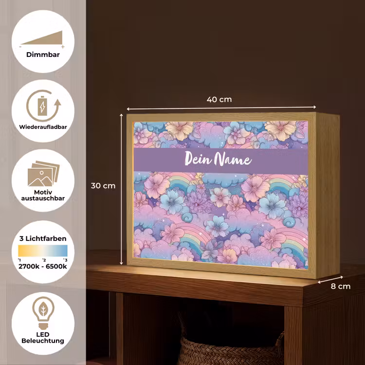 Regenbogen - Bloemen - Kleurrijk - Wolken Light Box met batterij (Wandlamp kind) middel -USP_websiteoverzichtDE