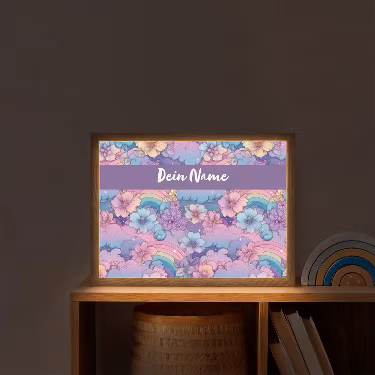 Regenbogen - Bloemen - Kleurrijk - Wolken Light Box met batterij (Wandlamp kind) middel -sfeer1_kind