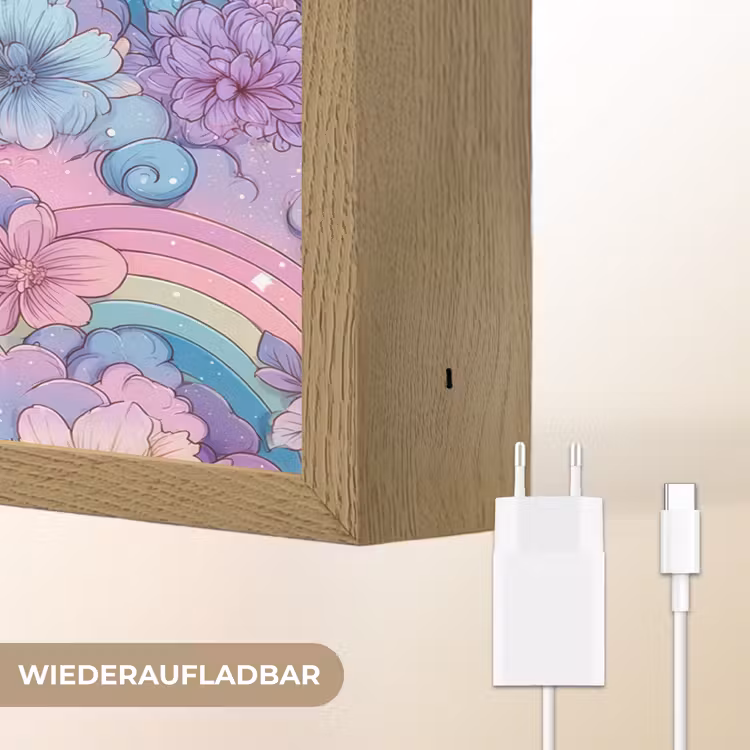 Regenbogen - Bloemen - Kleurrijk - Wolken Light Box met batterij (Wandlamp kind) middel -USP_websiteoplaadbaarDE