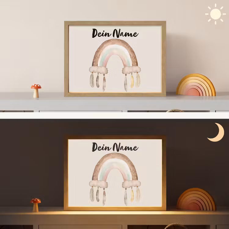 Regenboog - Bohemian - Boho - Pastel kleuren Light Box met batterij (Wandlamp kind) middel -sfeer3_kind