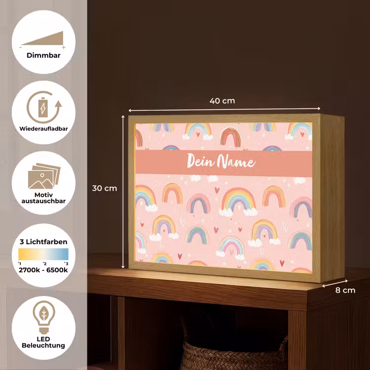 Regenboog - Patroon - Pastel Light Box met batterij (Wandlamp kind) middel -USP_websiteoverzichtDE
