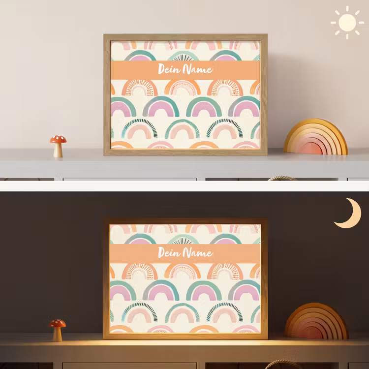 Regenboog - Pastel - Patroon Light Box met batterij (Wandlamp kind) middel -sfeer3_kind