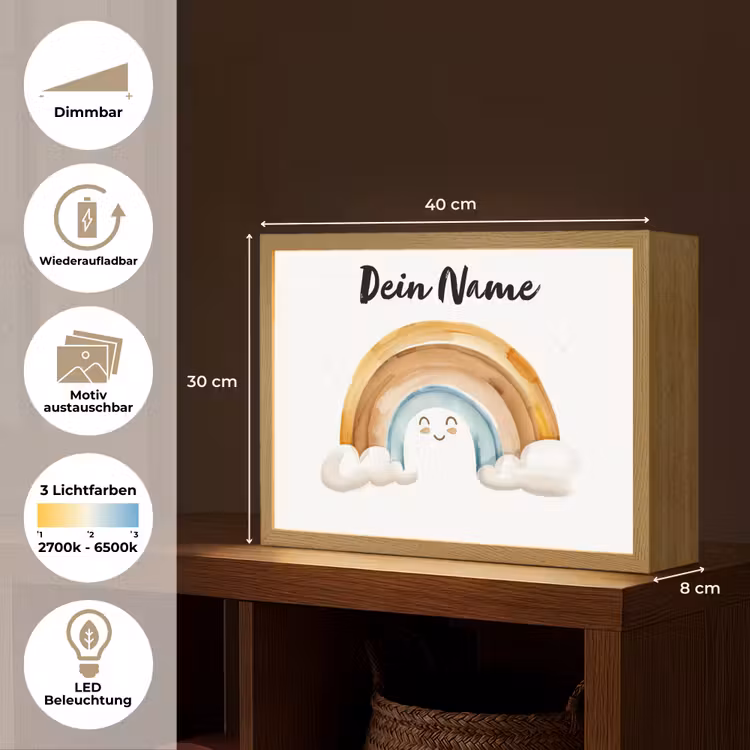 Regenboog - Pastel kleuren Light Box met batterij (Wandlamp kind) middel -USP_websiteoverzichtDE