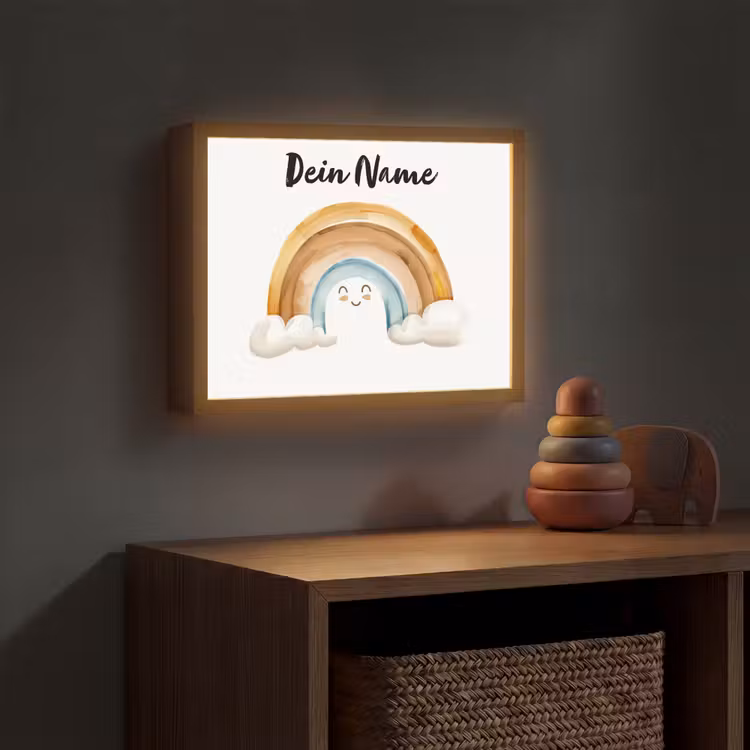 Regenboog - Pastel kleuren Light Box met batterij (Wandlamp kind) middel -sfeer5_kind