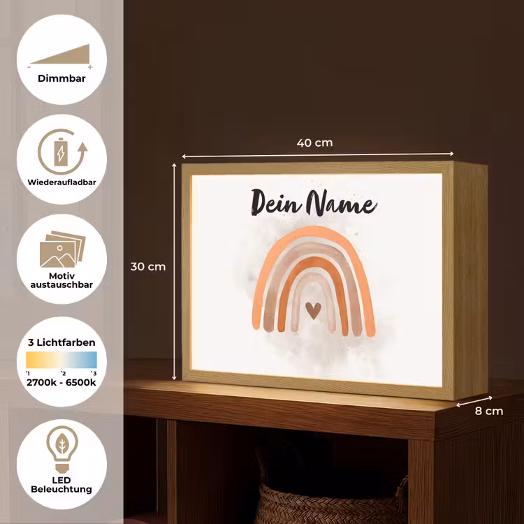 Regenboog - Roze - Pastel kleuren - Hartje Light Box met batterij (Wandlamp kind) middel -USP_websiteoverzichtDE