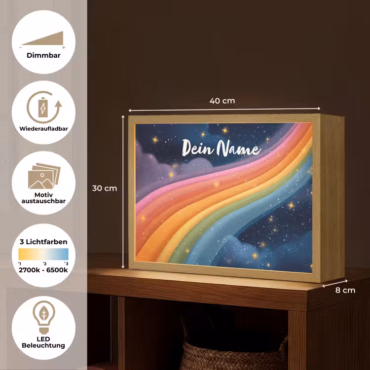Regenboog - Sterrenhemel - Kleurrijk Light Box met batterij (Wandlamp kind) middel -USP_websiteoverzichtDE