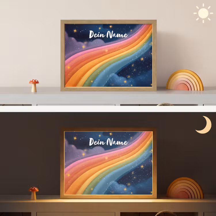 Regenboog - Sterrenhemel - Kleurrijk Light Box met batterij (Wandlamp kind) middel -sfeer3_kind