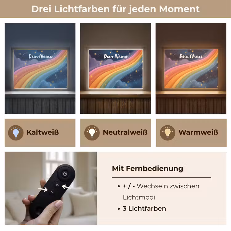 Regenboog - Sterrenhemel - Kleurrijk Light Box met batterij (Wandlamp kind) middel -USP_lichtkleurDE