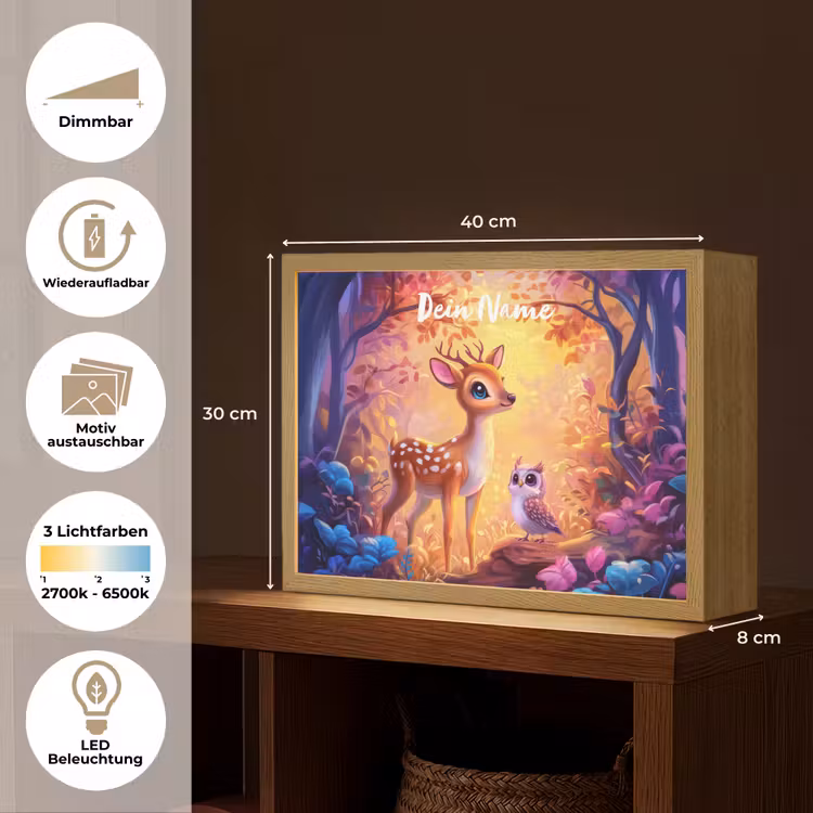 Hertje - Uil - Fantasie - Bos Light Box met batterij (Wandlamp kind) middel -USP_websiteoverzichtDE