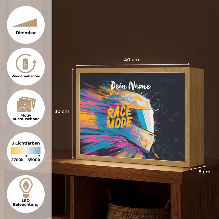 Racehelm - Abstract - Verf - Kleurrijk Light Box met batterij (Wandlamp kind) middel -USP_websiteoverzichtDE