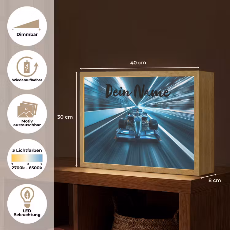 Race - Auto - Formule 1 - Jongens - Blauw Light Box met batterij (Wandlamp kind) middel -USP_websiteoverzichtDE