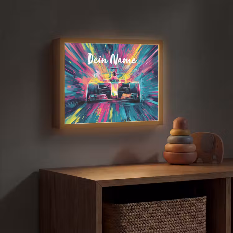 Raceauto - Abstract - Strepen - Blauw Light Box met batterij (Wandlamp kind) middel -sfeer5_kind