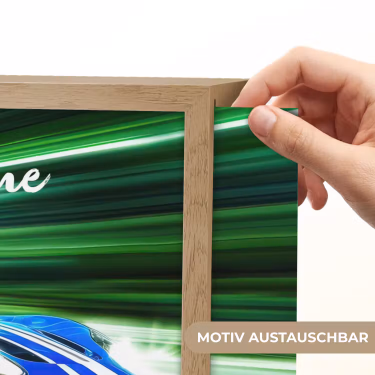 Race auto - Blauw - Groen Light Box met batterij (Wandlamp kind) middel -USP_websiteprintDE