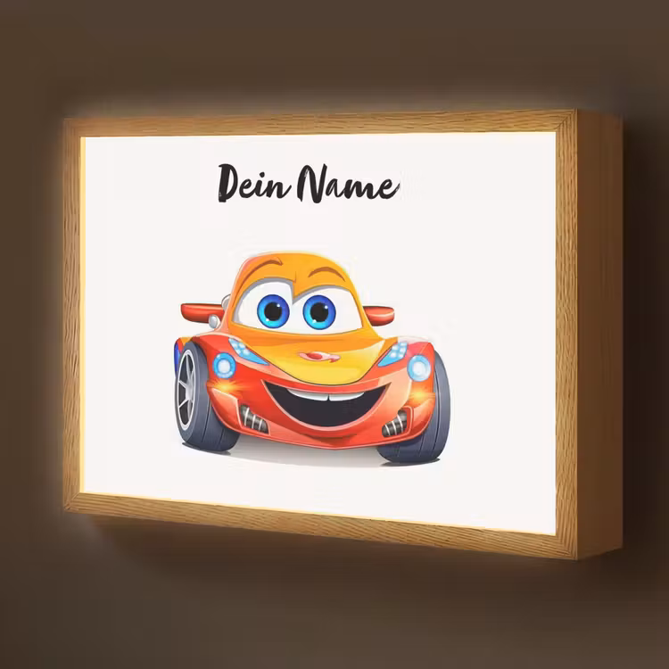 Raceauto - Oranje - Jongens - Kinderen - Auto Light Box met batterij (Wandlamp kind) middel -z3d_website