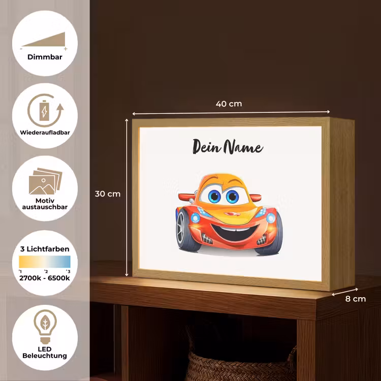 Raceauto - Oranje - Jongens - Kinderen - Auto Light Box met batterij (Wandlamp kind) middel -USP_websiteoverzichtDE