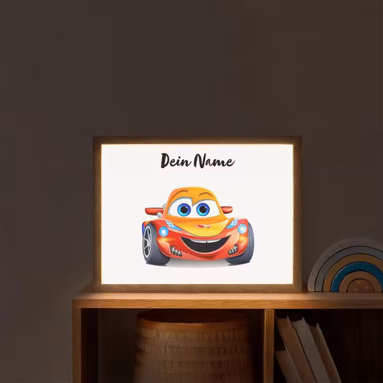 Raceauto - Oranje - Jongens - Kinderen - Auto Light Box met batterij (Wandlamp kind) middel -sfeer1_kind