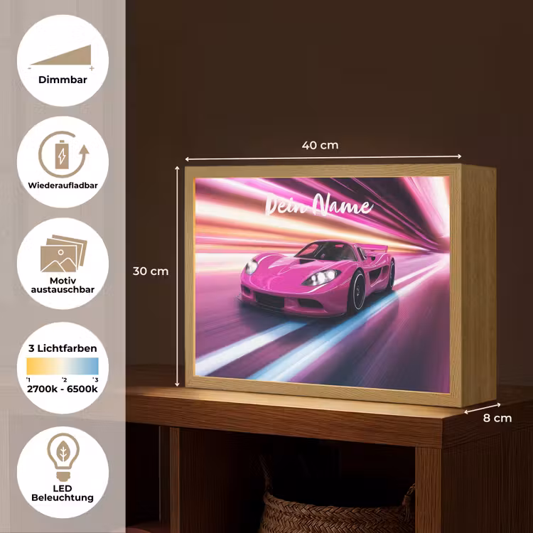 Raceauto - Roze - Neon Light Box met batterij (Wandlamp kind) middel -USP_websiteoverzichtDE