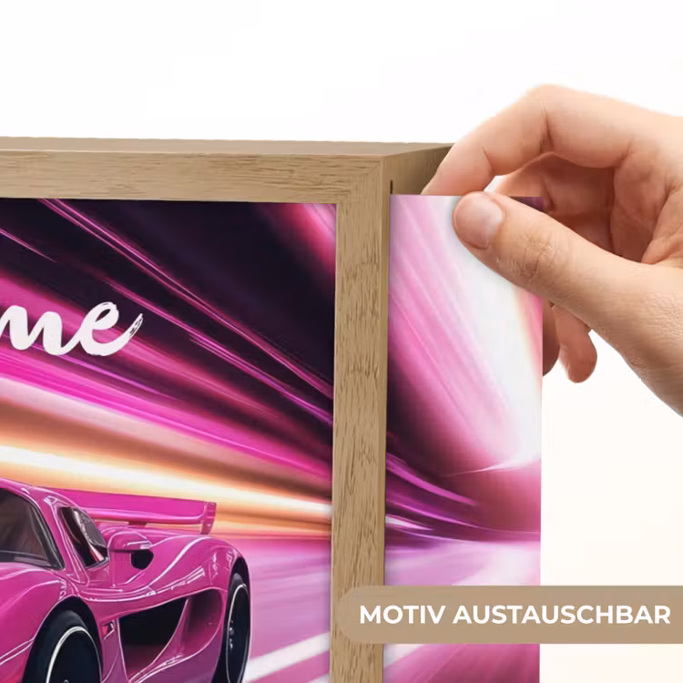 Raceauto - Roze - Neon Light Box met batterij (Wandlamp kind) middel -USP_websiteprintDE