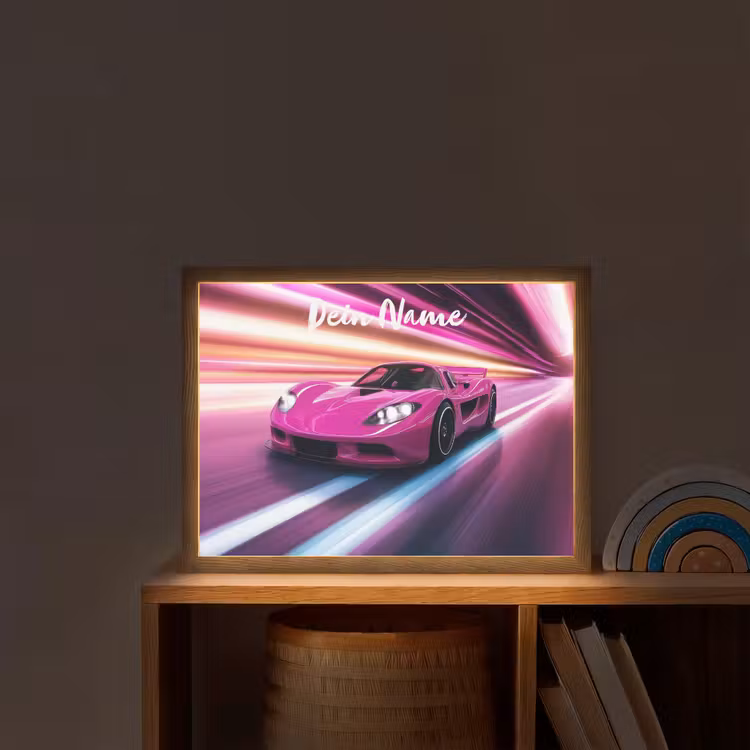 Raceauto - Roze - Neon Light Box met batterij (Wandlamp kind) middel -sfeer1_kind