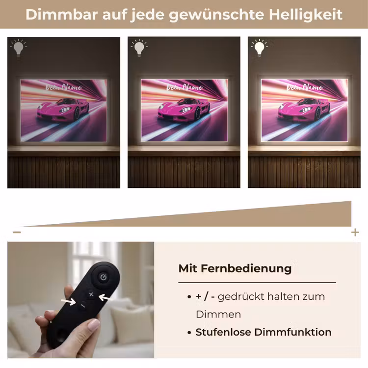 Raceauto - Roze - Neon Light Box met batterij (Wandlamp kind) middel -USP_dimbaarDE