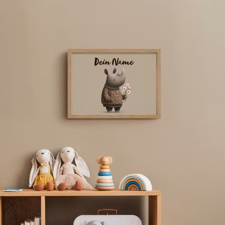 Neushoorn - Witte bloemen - Lief Light Box met batterij (Wandlamp kind) middel -sfeer2_kind