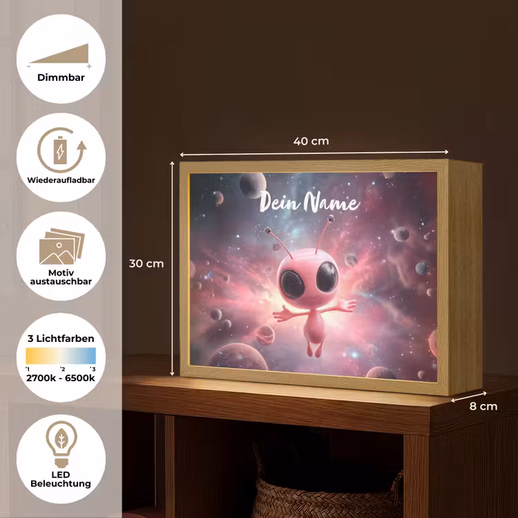 Roze - Alien - Planeten - Ruimte Light Box met batterij (Wandlamp kind) middel -USP_websiteoverzichtDE