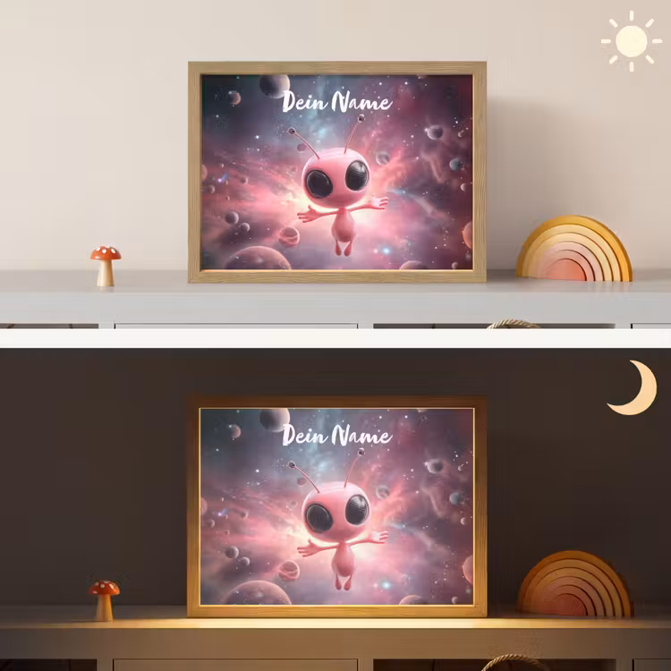 Roze - Alien - Planeten - Ruimte Light Box met batterij (Wandlamp kind) middel -sfeer3_kind