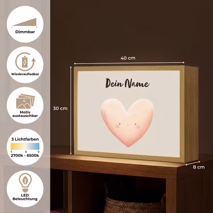 Roze - Hart - Gezichtje - Blosjes Light Box met batterij (Wandlamp kind) middel -USP_websiteoverzichtDE