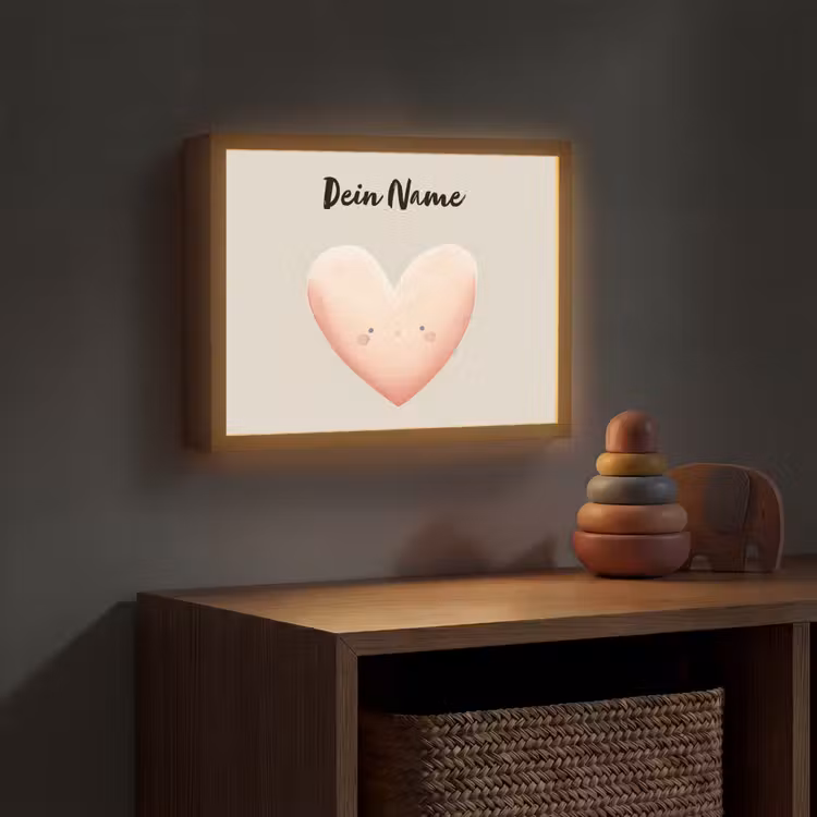 Roze - Hart - Gezichtje - Blosjes Light Box met batterij (Wandlamp kind) middel -sfeer5_kind