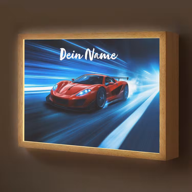 Rode raceauto - Blauw - Futuristisch Light Box met batterij (Wandlamp kind) middel -z3d_website