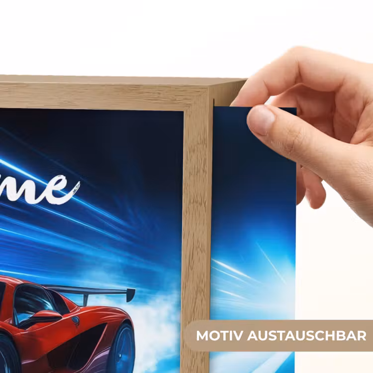 Rode raceauto - Blauw - Futuristisch Light Box met batterij (Wandlamp kind) middel -USP_websiteprintDE
