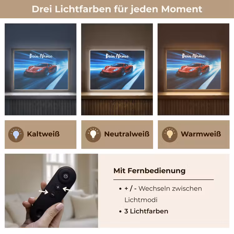 Rode raceauto - Blauw - Futuristisch Light Box met batterij (Wandlamp kind) middel -USP_lichtkleurDE