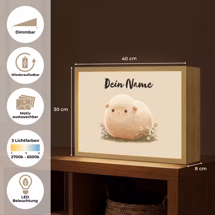 Schaap - Beige - Bloemen Light Box met batterij (Wandlamp kind) middel -USP_websiteoverzichtDE